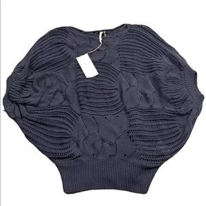 Monoreno Navy Blue Crochet Knit Batwing Sweater